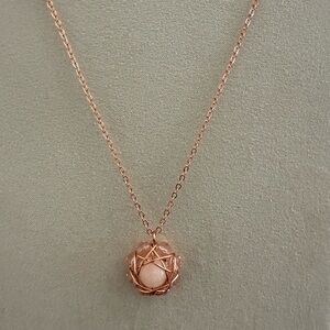 Wire-Wrapped Rose Quartz And Pink Swarovski Crystals Pendant Necklace